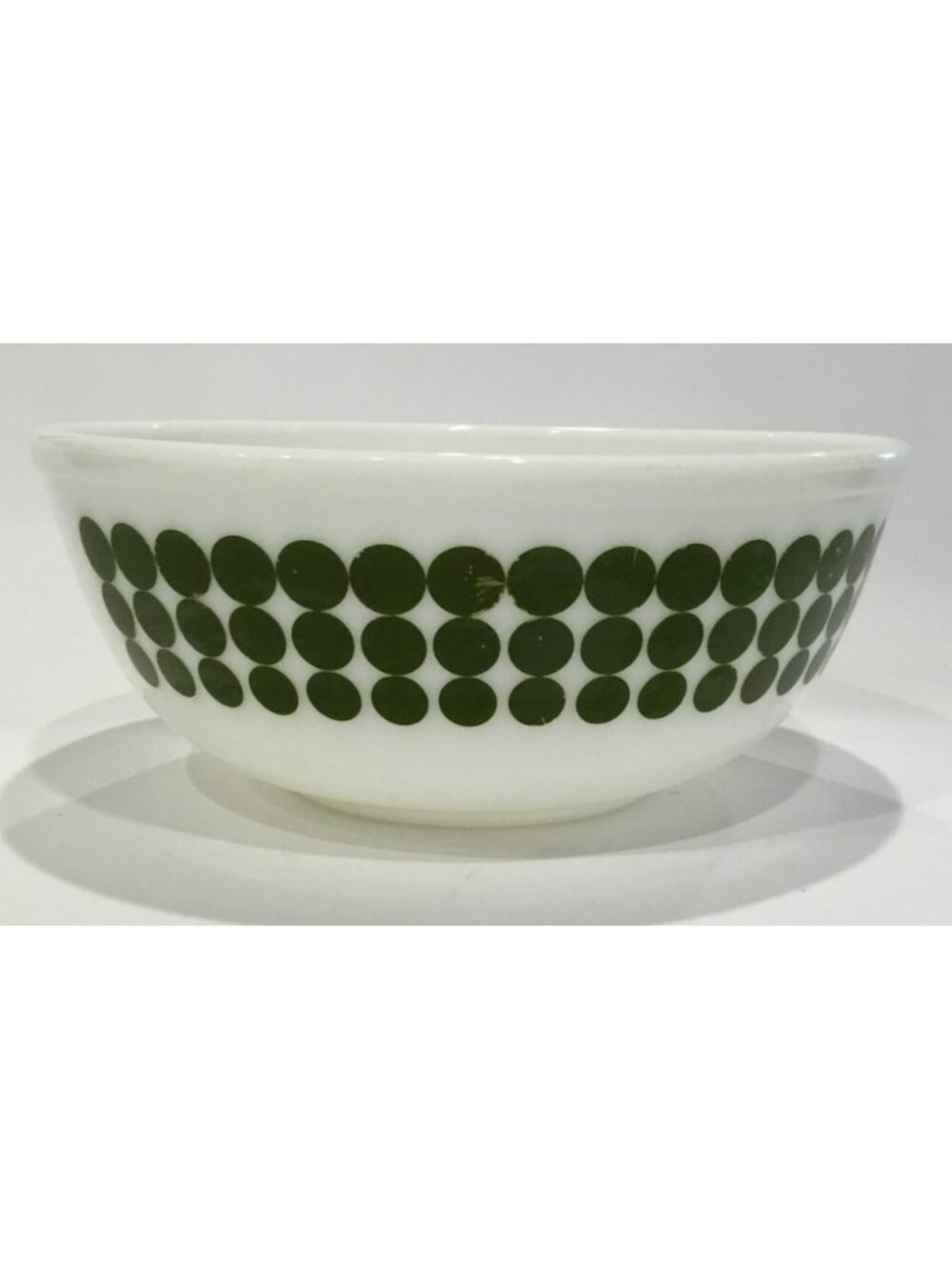 Vintage 1970 PYREX 10" White Green Dots 4 Qt. Ovenware Mixing Bowl (404)